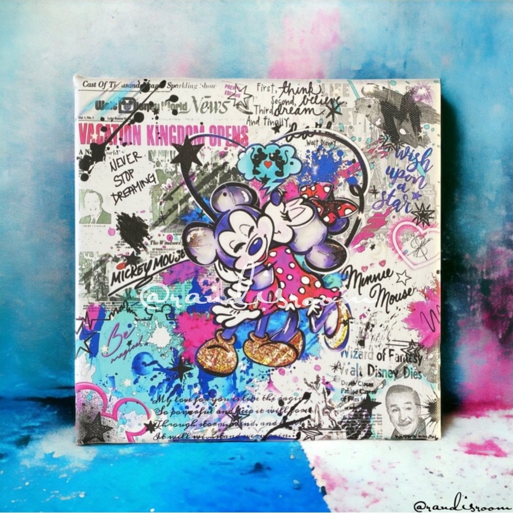 Disney’s Mickey & Minnie Mouse “LOVE” – Pop Art Graffiti Canvas (8x8”)